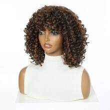 Afro Curly Shoulder Length Synthetic Wig Kinky Curly Wigs Synthetic Wig Curly Full Wig For Women - Multicolor - View 4
