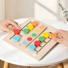 1 Set 2-Player Color Matching Slider Wooden Toy, Montessori Early Education Color Recognition Logic Movement Game For Kids - Multicolor - View 3