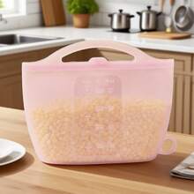 1200ml Silicone Reusable Storage Bags, 1/2/4pcs, Airtight Freezer Bags For Fruits, Vegetables, Meat, Food Storage And Organization, With Measurement Scale - Pink - View 3