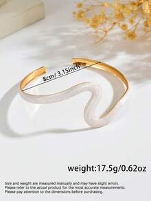 1pc Bohemian Style Oil Drip Asymmetrical Line Open Cuff Bracelet, Adjustable Size Portable Women's Fashion Personalized Arm Chain Body Chain, Daily Wear With Any Outfit, Gift For Best Friends And Family - Off-white - View 6