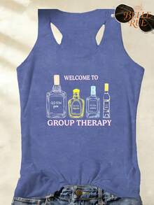BELLE RUE Row Liquor Bottle Tank Top: Retro Y2K Summer Outfit For Beach Vacation, Group Therapy Funny Alcohol Graphic Casual Tee - Navy Blue - View 4