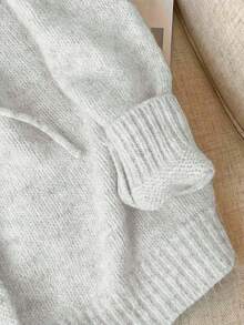 Plus Size Women's Hooded Knit Cardigan, Autumn/Winter Long Sleeve Loose Button-Up, Casual Everyday Essential - Off White - View 7