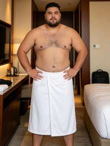 Men's Plus Size Terry Cloth Wrap Skirt Big & Tall Adjustable Bath Skirt With Pocket Absorbent Shower Wrap For Spa Gym Home - White - View 5
