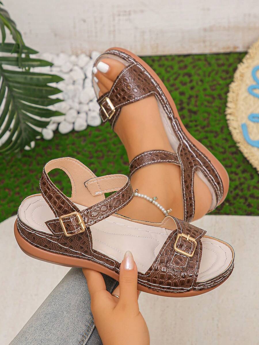 Women's Sandals, Comfortable And Lightweight, Single Buckle Design, Elegant And Fashionable, Suitable For Daily Wear, Summer Dark Brown Sandals