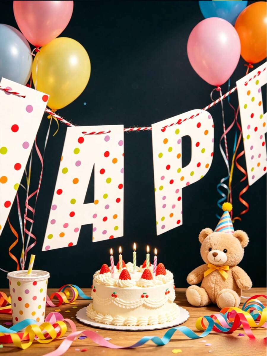 1 Set Pancarta de Feliz Cumpleaños con Lunares de Colores, Decoración de Pancarta con Lunares, Adecuado para Decoración de Fiesta de Cumpleaños, Decoración de Fiesta con Tema de Bebé - Multicolor - Ver 1