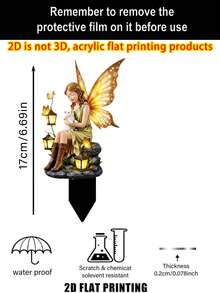 2D Flat, 1pc Meditation Wings Fairy Cat, Garden Stake Decor, Outdoor Decor (17cm/6.69inch), Home Decor, Room Decor, Patio Decor, Gardening Supplies, Back To School, Wedding Decor, Mother's Day Gift, Spring Celebration And Garden Display, Acrylic Print, Ideal Gift For Friends - Colorful - View 6