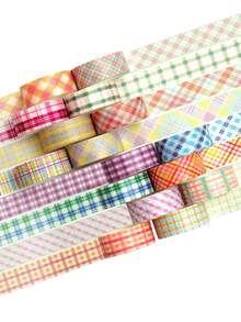 Set Pita Washi Kotak-kotak Warna-warni 16 Gulungan Pita Perekat Dekoratif Kotak-kotak Dasar untuk Seni, Kerajinan DIY, Jurnal, Perencana, Scrapbook, Pembungkus - Pita Washi - View 7