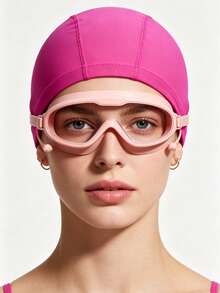 2pcs Adult Large Frame Waterproof Anti-Fog High Definition Swimming Goggles Swimming Equipment Unisex Diving Swimming Goggles Polyester Fabric Swim Cap High Elasticity Adult Universal Solid Color Pattern Independent Packaging Cardboard Swimming Cap - 多色 - 查看 6