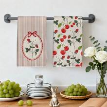 2件組紅色格紋草莓圖案廚房毛巾，40*60cm鄉村農場風長方形抹布、桌巾、手巾，廚房裝飾，送給鄰居的喬遷禮物，廚房餐巾與抹布，家居裝飾禮品 - 玫瑰紅 - 查看 8
