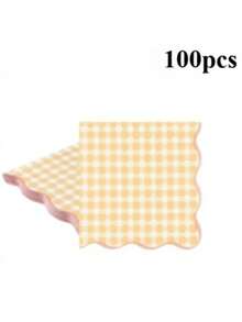 20/60/80/100pcs Disposable Pastel Gingham Napkins 4 Colors Pastel Scalloped Edge Tissue Thick 2-Ply Paper Disposable Gingham Napkins For Party Dinner Birthday Celebrations 5 X 5 Inches - View 19