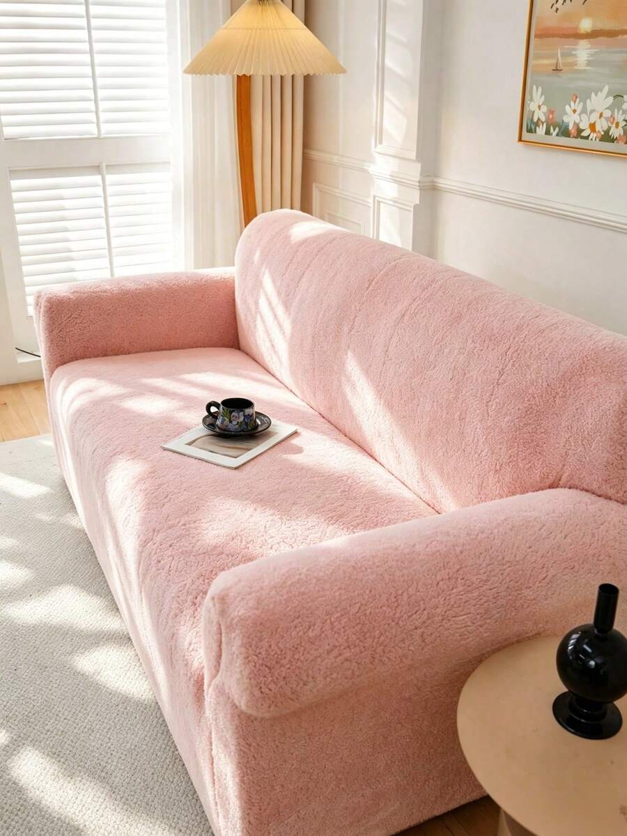1PC Lambswool Fabric Pet-Proof Anti-Dust Sofa Cover, Embossed Plush Jacquard With Simple Large Leaf Design, Multi-Color Rich Palette, Thickened Autumn/Winter Style, Suitable For 1/2/3/4-Seater Sofas