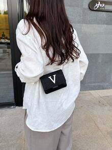 Super Mini Minimalist Sequin Flap Chain Shoulder Bag - Black - View 11