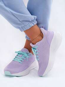 Bequeme Damen-Sportschuhe auf Plateau mit Memory-Schaum für Training und aktiven Lebensstil Gelirae Beige Lila - Violett - Übersicht 4