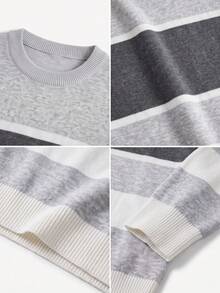 SU ER 1pc Men's Casual Striped Knit Sweater, Autumn/Winter - Grey - View 10
