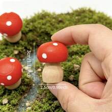 10pcs Garden Miniature Bonsai Accessories Wooden Red Mushroom Decor Suitable For Garden Decoration And Scene Arrangement - A - View 4