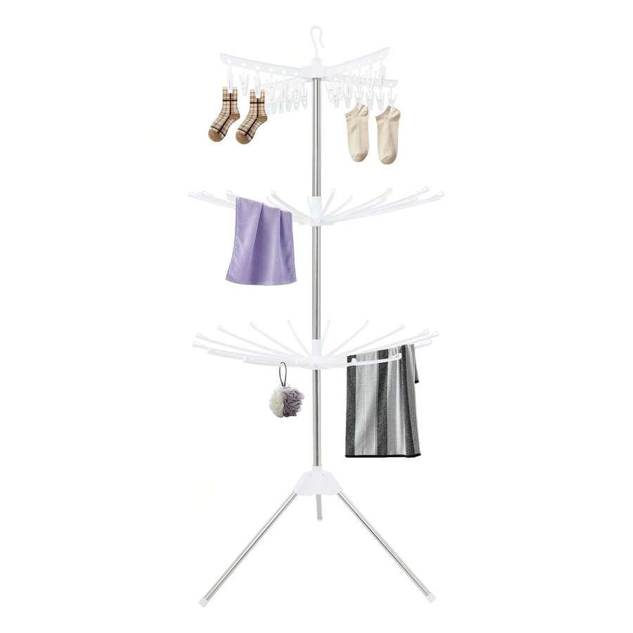 YUNRUX Collapsible Clothes Drying Rack, 3-Tier Clothes Drying Rack, Rotating Clothes Drying Rack - A - View 1