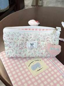 1pc Pink Lace Floral Pencil Case (Without Heart-Shaped Keychain), Unique Large Capacity Stationery Storage Bag, Student Stationery, Back To School Gift, Suitable For Student Exchange - Multicolor - View 4