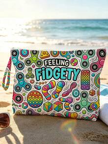 「FEELING FIDGETY」與遊戲控制器印花化妝包，拉鍊式旅行收納袋，輕量耐褪色化妝盥洗包，適合女性、女孩與男性，便攜式化妝收納盒，易清洗，適合母親、老師、朋友、護理師等，女性/男性好友禮品袋，學校與度假旅行必備盥洗包 - 彩色 - 查看 2