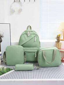 1 Set Back To School Fashion Casual Solid Color Backpack Set, Backpack + Tote Bag + Crossbody Bag + Pencil Case, Large Capacity With Laptop Compartment, Solid Color Student Backpack, Adjustable Shoulder Strap + Multi-Pocket Lightweight Portable School Bag, Zipper Bag Set, Suitable For Graduates/Students/Teenage Girls, Perfect For Outdoor Travel/Middle School/High School/College Use - 2186 - View 27