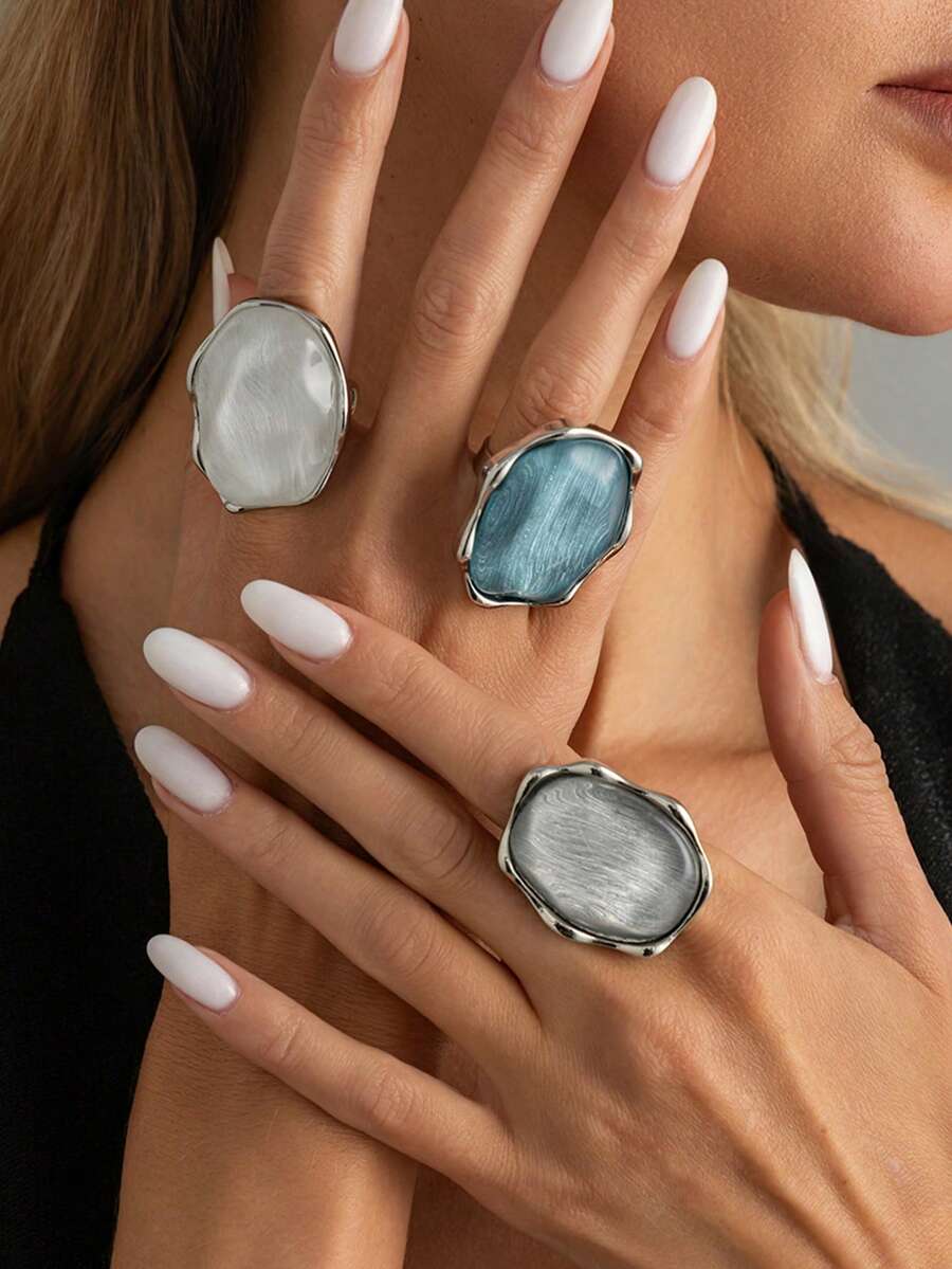 1 buah Cincin Gelombang Air, Cincin Batu Permata Imitasi Geometris Zirkonia Mewah, Cincin Minimalis Asimetris Berlebihan dengan Nuansa Dingin yang Serbaguna untuk Wanita - MultiWarna - View 1