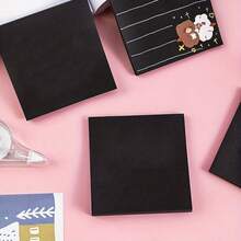 2 Pads 100 Sheets Minimalist Pure Black Sticky Notes, Self-Adhesive Solid Color Tearable Memo Pads, Simple Note Paper For School Office Planner Journal Scrapbook Daily Reminder Stationery Supplies School Supplies - 100Sheets - View 1