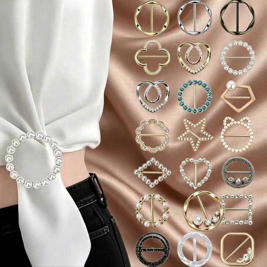 21pcs Metal T-Shirt Tie Clips And Scarf Rings Set, Suitable For Women's Outfits