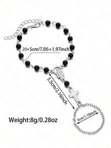 1pc Gothic Metal Chain Cross & Beaded Knuckle Bracelet, Religious Jewelry For Daily Wear, Gatherings And Parties - Style 1 - View 4