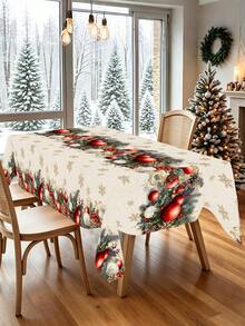 1件裝聖誕桌布 130x220cm 聖誕球與雪花圖案一次性塑料長方形桌巾，鄉村風聖誕派對裝飾，適用野餐、居家廚房餐桌布置，冬季節慶餐桌佈置與禮物靈感 - 聖誕紅灰球 - 查看 11