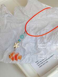 1pc Cute Personalized Orange Clownfish Necklace, Ocean Creature Beaded Choker, Gift - Orange - View 3