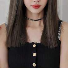 1pc Black Choker Collar Necklace Short Style For Women - Black - View 3