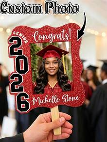 Custom Vintage Childhood Photo Graduation Fan, Personalized Graduation Gift, Class Of 2026 Senior Bestie Prop, Funny High School Grad - Multicolor - View 4
