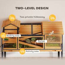 PawHut Tortoise House With 2 Rooms, Wooden Reptile Enclosure Habitat With Clear Windows, Ramps, Openable Top, Built-In Tray, With Stand Legs For Indoor Use, Yellow - M - View 4