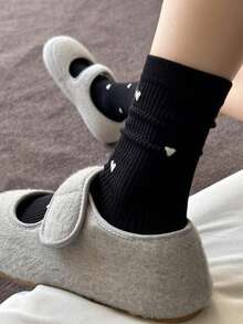 4 Pairs Women's Cute Heart Print Slouch Socks, Ribbed Knit Warm Mid-Calf Socks, Casual Daily Autumn/Winter Versatile Solid Color Socks - Multicolor - View 4