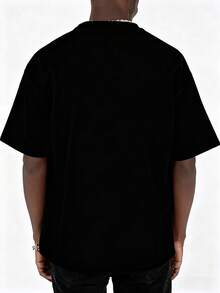 Men's Summer Versatile Fashion Minimalist English Print Contrast Color Pocket Short Sleeve T-Shirt - Black - View 2