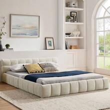 Double Bed 160*200 Cm, Bed With Silky Soft Chenille Cover, Square Quilted Design - 米色 - 查看 1