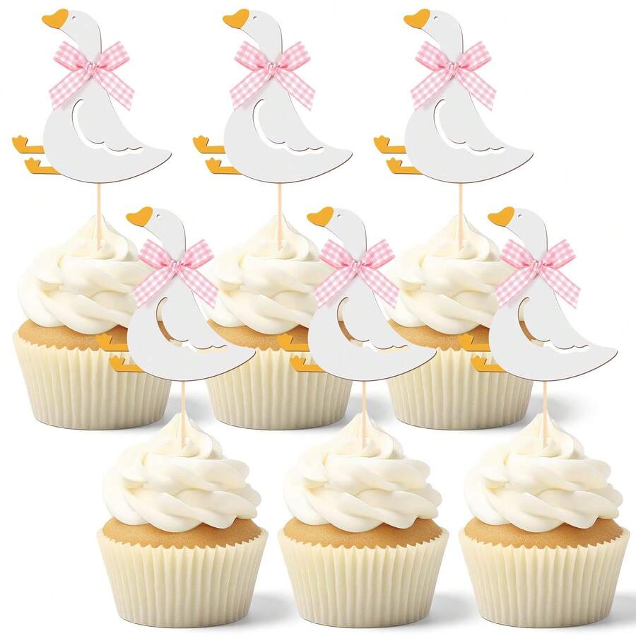 6 Stücke lustige Gans-Thema Cupcake-Topper, alberne Gans Partydekorationen, gansförmige Tortendekorationen, geeignet für Hochzeit, Verlobungsparty, Geburtstagsparty, Babyparty, Geburtstagsparty-Zubehör