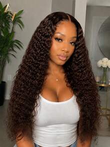 ARABELLA Dark Brown Glueless 13x6 Lace Bohemian Curly Drawstring Wig 100% Human Hair 6x5 Transparent Lace Wig 18-30 Inch 180% Density Pre-Cut Transparent Lace Pre-Plucked Hairline & Pre-Bleached Knots Women - S4 - View 2