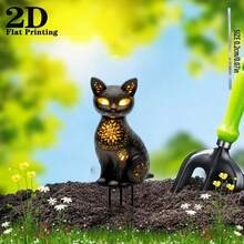 2D Flat Print, 1pc, Black Cat Garden Stake - Bohemian Style Dreamcatcher Sign, Outdoor Decor With Yellow/Black Art, Lawn & Holiday Gift Suitable For Thanksgiving Or Birthday, Outdoor Garden Decoration, 2D Flat, Garden Decor Ground Stake - A - View 4