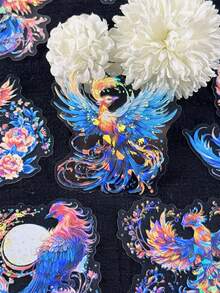 10入/包復古鳳凰主題貼紙，適用手帳DIY拼貼裝飾、剪貼簿、日記本、學校用品 - 鳳凰鳴 - 查看 8