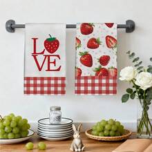 2件組紅色格紋 LOVE 草莓圖案廚房毛巾，40*60cm鄉村農場風長方形抹布、桌布、手巾，廚房裝飾，鄰居喬遷禮物，廚房餐巾與抹布，居家裝飾禮品 - 紅白色 - 查看 8