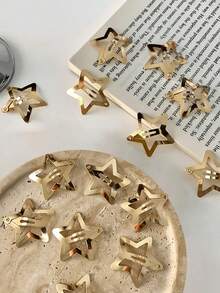 5/10/30/50pcs Colorful Shiny Star Hair Clips, Girls Hip-Hop Personalized Design Hair Accessories, Sweet Cool Fashion Party Hair Clips - Gold - View 1