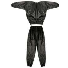 Sport Suit Men Women PVC Sauna Suit Long Sleeve Elastic Waist Summer Men's Top Pants Set Sweat Suit Weight Loss Fitness Clothing - Black - View 2
