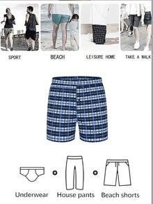 1piece Of Men Underwear, Soft And Comfortable Checkered Pattern Design Loose Corner Shorts, With Button Placket, Suitable For Daily Wear And Vacation - Multicolor - View 7