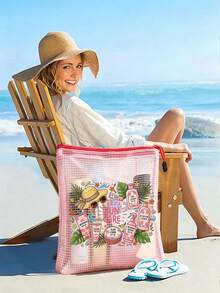 New Sun Care Printed Fashion Waterproof PVC Beach Bag With Sunscreen And Monstera Leaf Pattern - A4 Size, Transparent Nylon Zipper Makeup Bag, Suitable For Swimming, Diving And Summer Vacation - Lightweight, Suitable For Young Men And Women, Beach Bag Accessories Travel Essentials, Summer Must-Have, Beach Must-Have - Multicolor - View 4