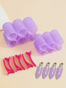 22pcs Pink Hair Roller Set, Hair Clips, Self-Adhesive Curling Tubes And Clips, Create Voluminous Hair Roots And Volume, Soft Waves DIY Salon Styling, Reusable Professional Hair Styling Tools, Curling Hair Clips - Multicolor - View 7