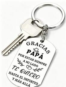 1pc Stainless Steel Engraved Keychain Father's Day Thank You Gift For Dad Durable Stylish For Bag Wallet Car School Teacher Accessory - 1pc - View 4