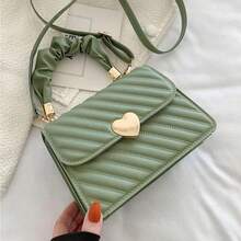 Small Lightweight Square Crossbody Handbag, Heart Decor Snap Button Design, Business Casual Accessory For Teen Girls, Students And Office Workers - 薄荷綠 - 查看 5