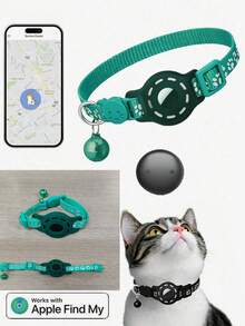 1pc Adjustable Reflective Cat Collar, Pet Cat Locator Collar Compatible With Apple Find My And Android Trackers, 7-9 Inch Animal Print Design, Detachable Collar For Cats - Multicolor - View 18
