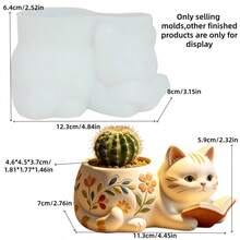 Cute Reading Cat Shaped Planter Silicone Mold, Embossed Reading Cat Shaped Silicone Mold, DIY Handmade Cat Succulent Planter Cement Plaster Concrete Resin Casting Mold, For Home Craft Decoration, Birthday/Christmas Gift - A - View 8