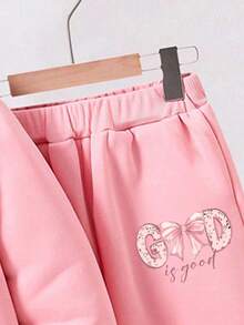 2pcs/Set Toddler Cartoon Print Warm Hoodie And Sweatpants Set - Pink - View 5